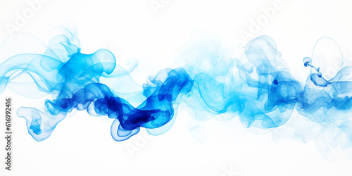 Splattered blue water ink technique. White background.