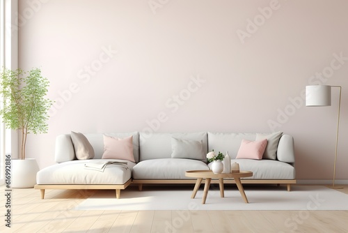 Living room design with empty frame mock-up,Generative AI. © Azar