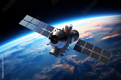 Space satellite above the Earth. Generative AI