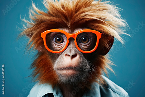 Funny monkey with glasses. Generative AI © Artsiom P