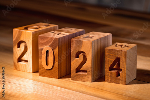 2024 new year design with 2024 wooden blocks created with generative ai