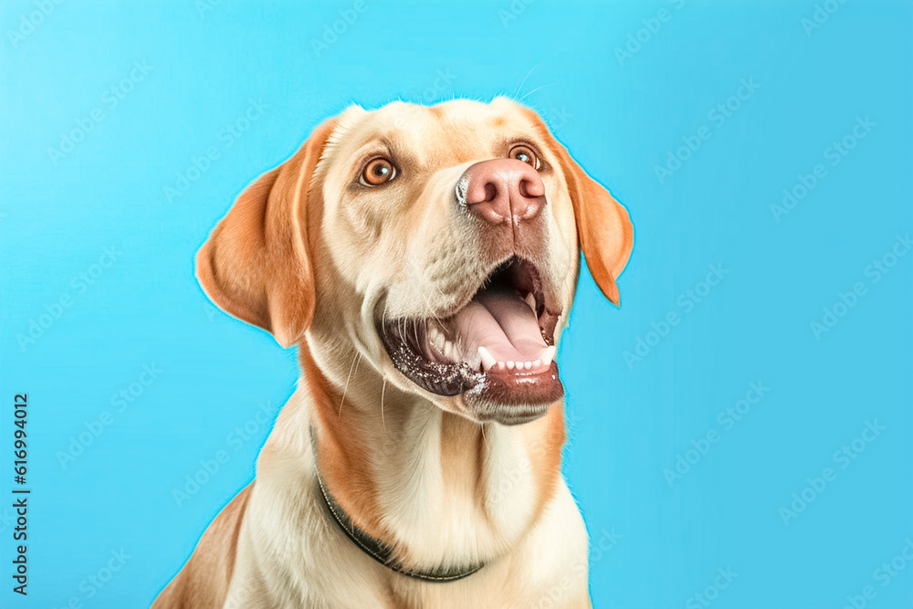 Golden Retriever dog enjoying on color background. Playing and looking happy. Concept of motion, action, movement.
Golden Retriever dog enjoying on color background. Playing and looking happy. Concept of motion, action, movement.