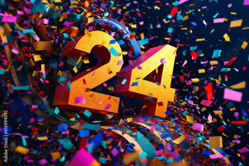 Creative 24 number 3d new year 2024 colorful concept banner design created with generative ai photo