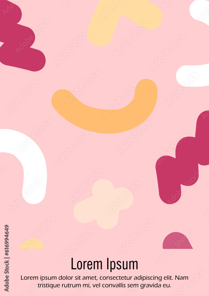 Abstract Minimal Vector Background in Trendy Doodle Style.   Vibrant Graphic Print with Dynamic Lines and Geometric Shapes.  Set of Vivid Poster 80s - 90s Design for Landing Page, Cover, Brochure.