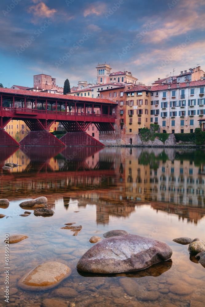 Bassano del Grappa, Italy. Cityscape image of Bassano del Grappa located in the Vicenza Province, in northern Italy’s Veneto region at sunrise.