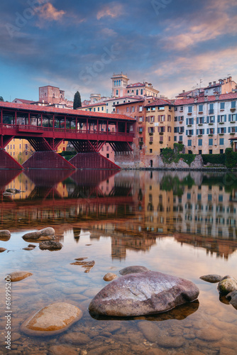 Obraz na płótnie Bassano del Grappa, Italy. Cityscape image of Bassano del Grappa located in the Vicenza Province, in northern Italy’s Veneto region at sunrise. w salonie
