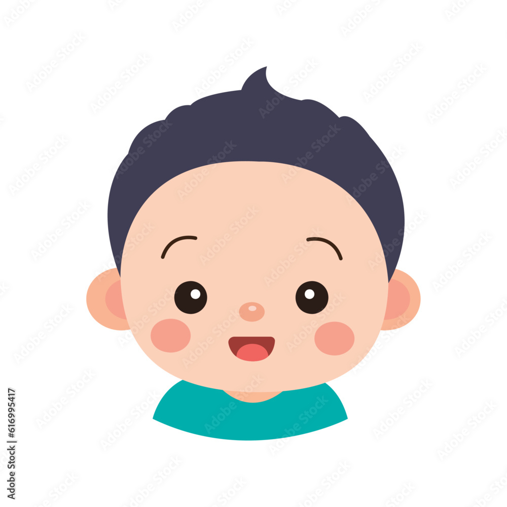 Joyful Baby Grins with cute face headed on white background using vector illustration art