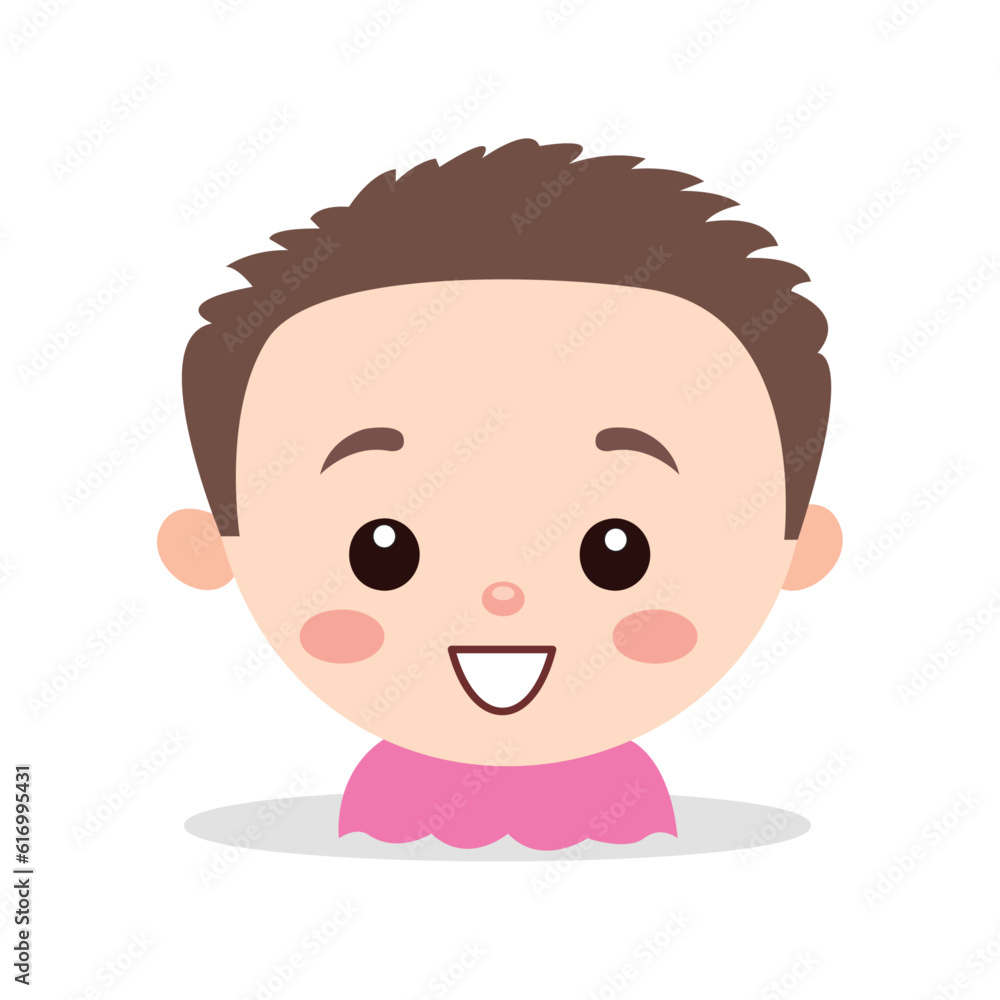 cute baby boy chubby cheeks with pink t-shirt happy smiling face logo using vector illustration art