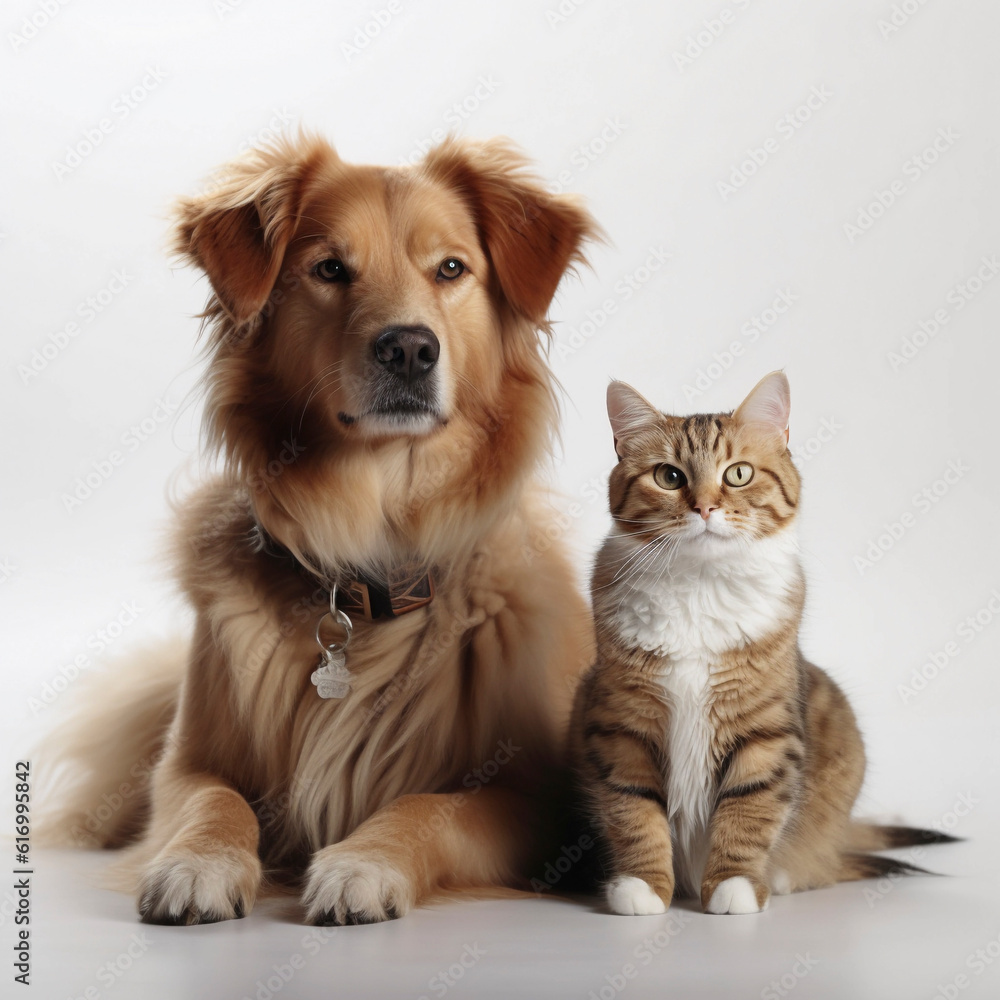 dog and cat sit peacefully next to each other, AI generated dog and cat sit peacefully next to each other, AI generated