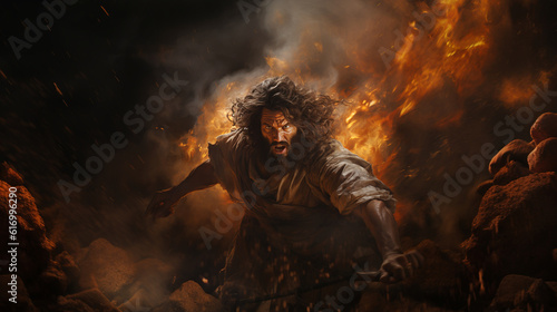 Intense portrait of Samson, highlighting his strength and determination, characters from the Bible Generative AI © Катерина Євтехова