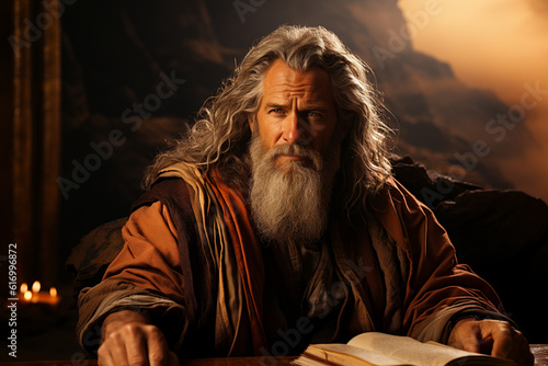 Portrait of Moses, depicting his wisdom and leadership, characters from the Bible Generative AI photo