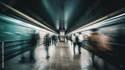 People in subway. Motion blur urban image