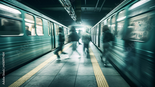 People in subway. Motion blur urban image