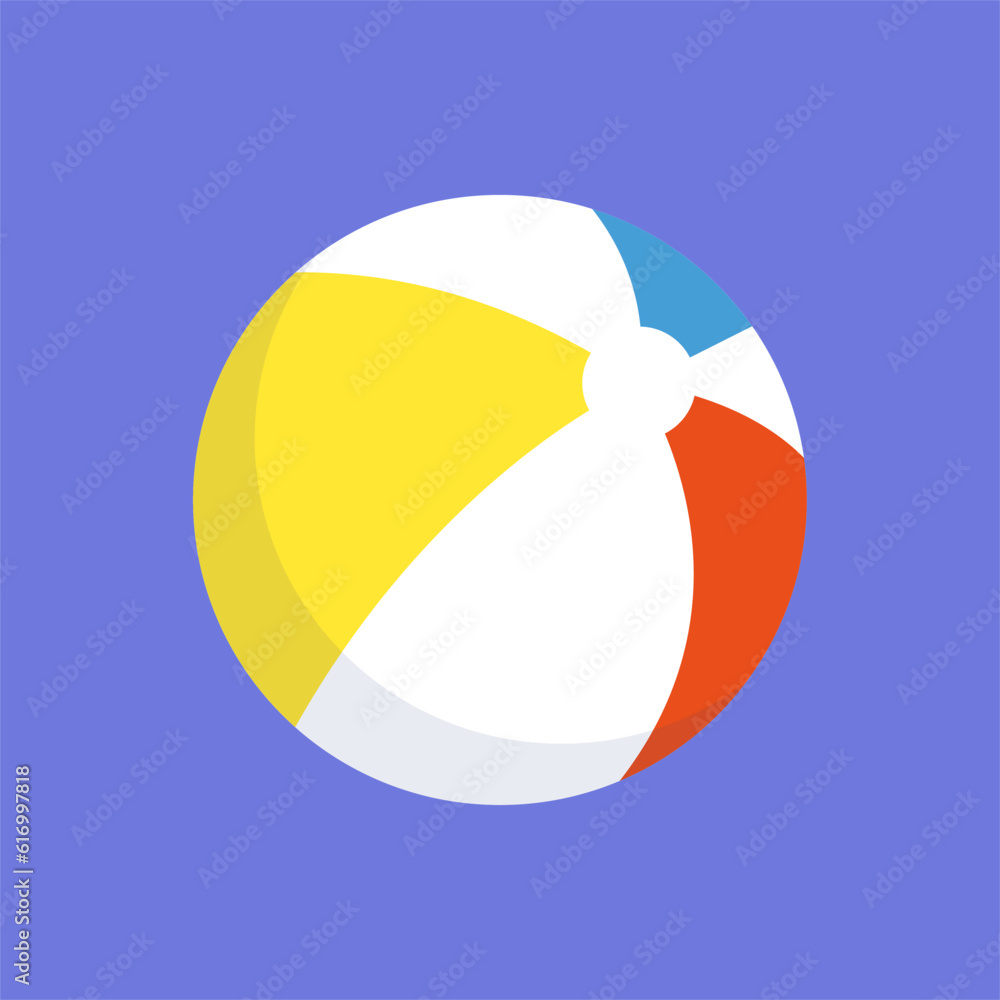 Beach ball icon in flat style. Beach ball vector illustration on blue background. Beach ball icon in flat style. Beach ball vector illustration on blue background.