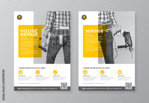 Construction tools cover and back page a4 flyer design template for print