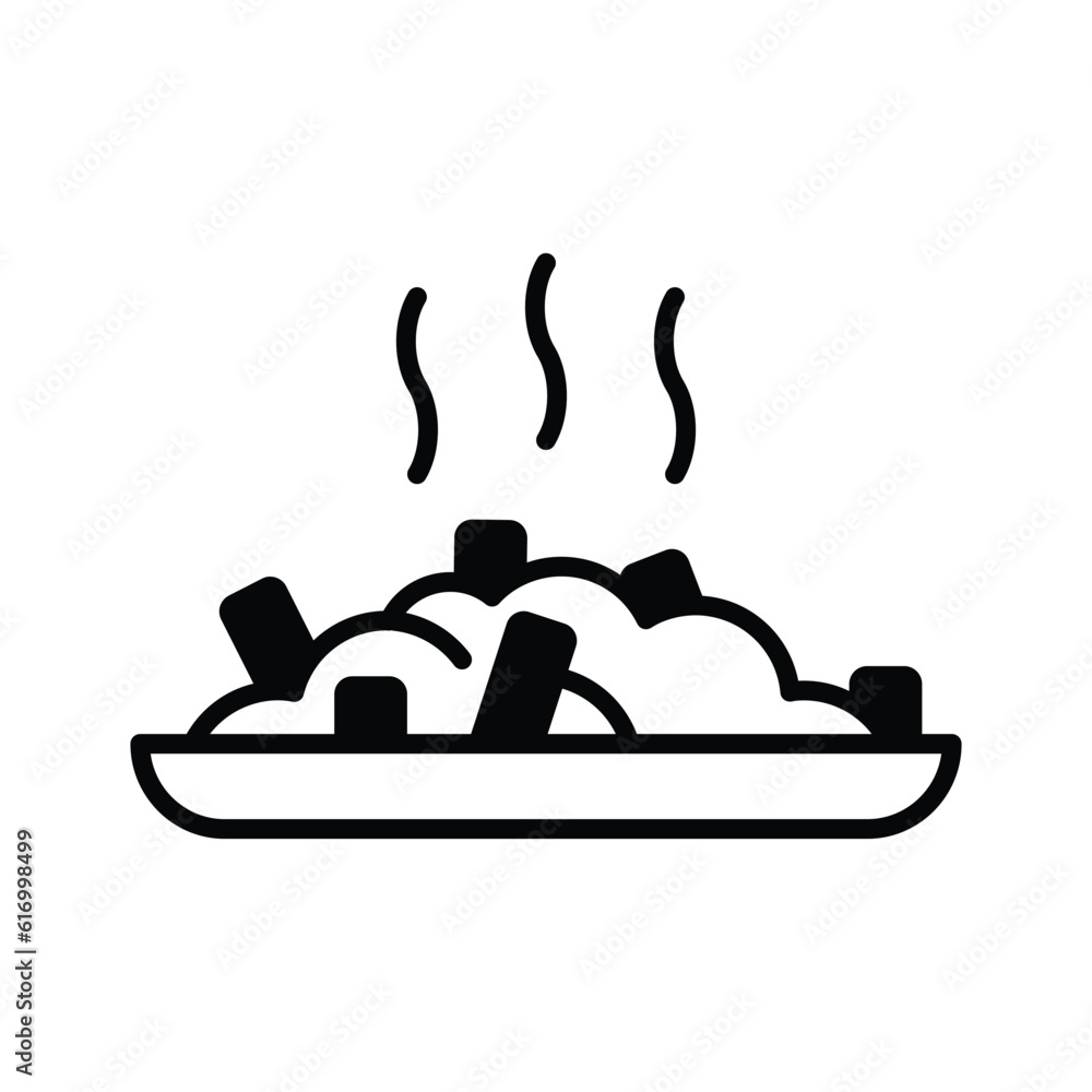 Poutine icon traditional quebec meal with french fries gravy and cheese curds, Vector illustration isolated on white background Poutine icon traditional quebec meal with french fries gravy and cheese curds, Vector illustration isolated on white background