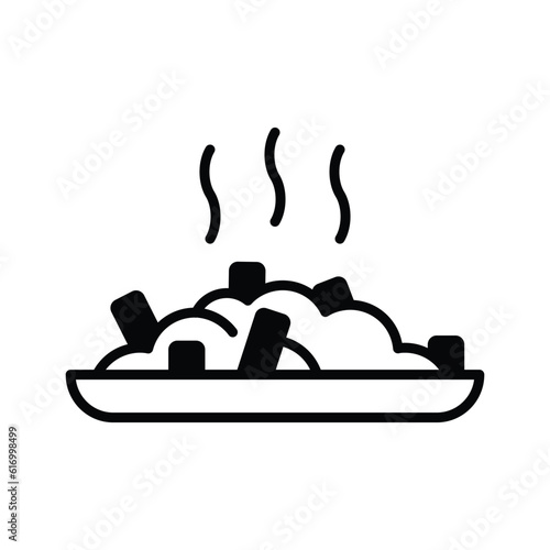 Poutine icon traditional quebec meal with french fries gravy and cheese curds, Vector illustration isolated on white background