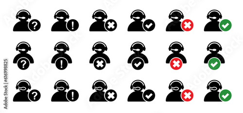 Cartoon help desk icon. Customer service pictogram. Headphone for support or 24 / 7 service. Call center operator sign. Support and help around the clock or 24 hours a day