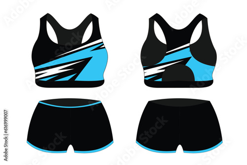 ,Blue Sport Bra, front and back view Standard Uniform design Vector illustration