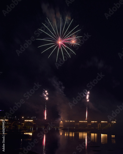 Fireworks over a park in the night sky, happy new year, year 2023-2024, new year 2023/24, badajoz, spain  © Pablo