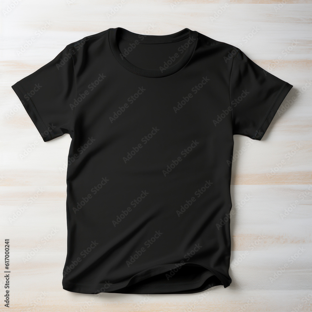 Mockup black t-shirt on a wooden background.. Mockup black t-shirt on a wooden background..