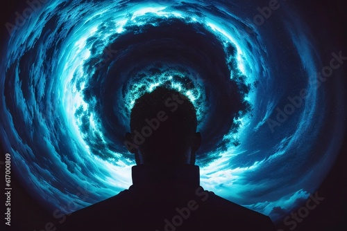 A storm over a man's head as a symbol of emotional instability. Generative AI
