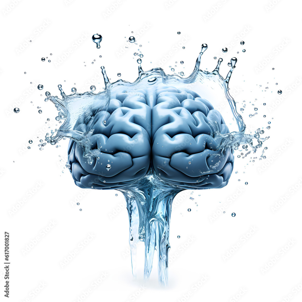 Healthy 3D brain hydrated with water and oxygen isolated in white ...