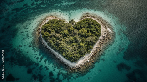 Vista aérea da Ilha Paraíso em Forma de Coração. Conceito de viagem de amor photo