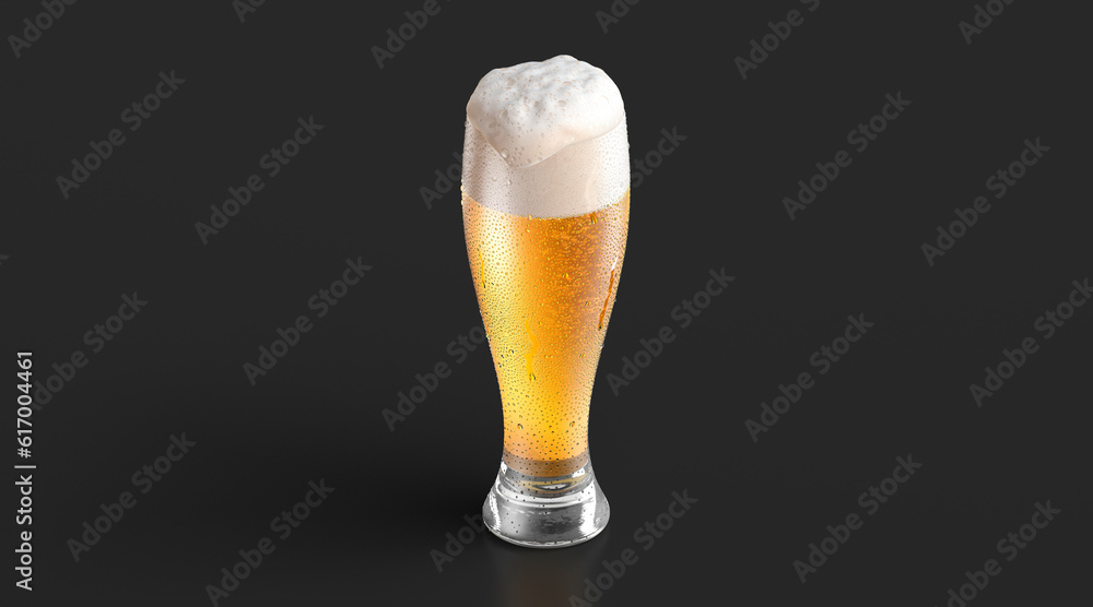 Blank transparent beer glass mockup, dark background