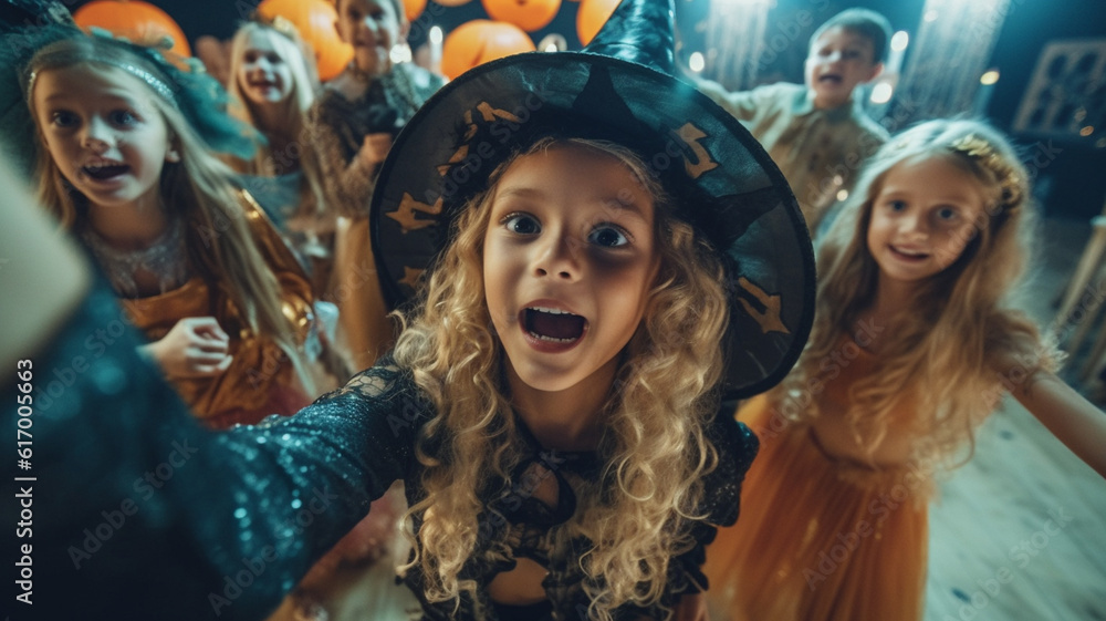 Children in halloween costumes created with generative ai tools