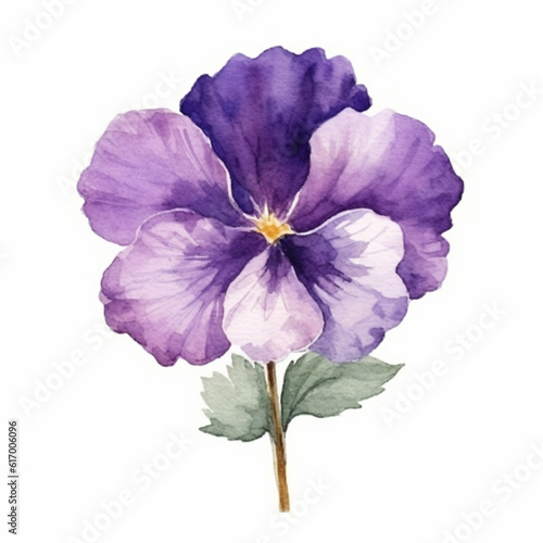 Intricate watercolor depiction of a violet in full bloom