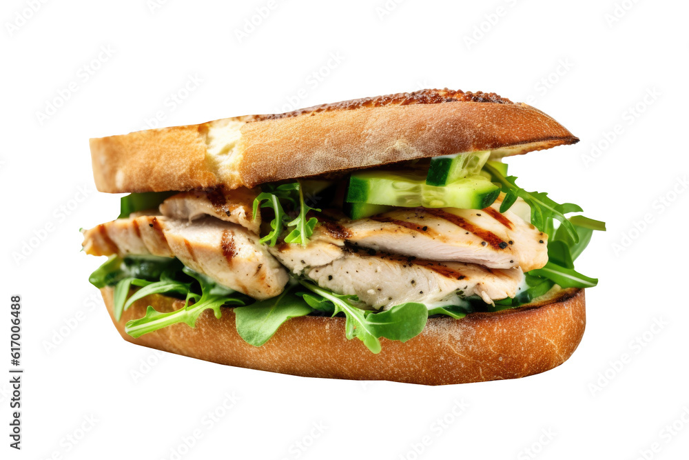 Sandwich grilled chicken with green vegetables salad on transparent background for healthy food concept. Generative Ai Sandwich grilled chicken with green vegetables salad on transparent background for healthy food concept. Generative Ai