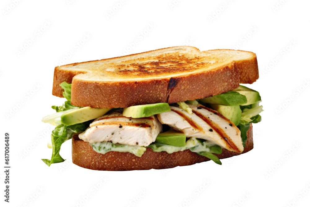 Sandwich grilled chicken with green vegetables salad on transparent background for healthy food concept. Generative Ai Sandwich grilled chicken with green vegetables salad on transparent background for healthy food concept. Generative Ai