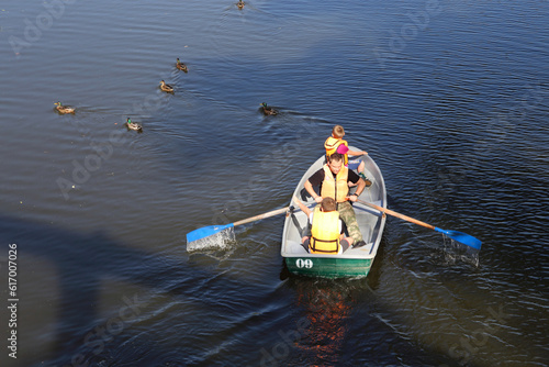 people go boating on a summer day