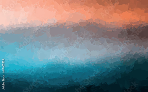 brush contour waves blue turquoise peach orange left topography map wall mural blurred abstract backdrop