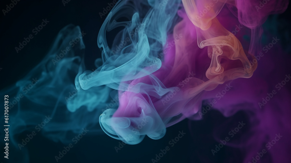 Fototapeta premium Fumaça com brilho. Pintar água. Energia de meditação. Cor roxa azul rosa brilhante partículas cintilantes vapor flutuando fundo de arte abstrata