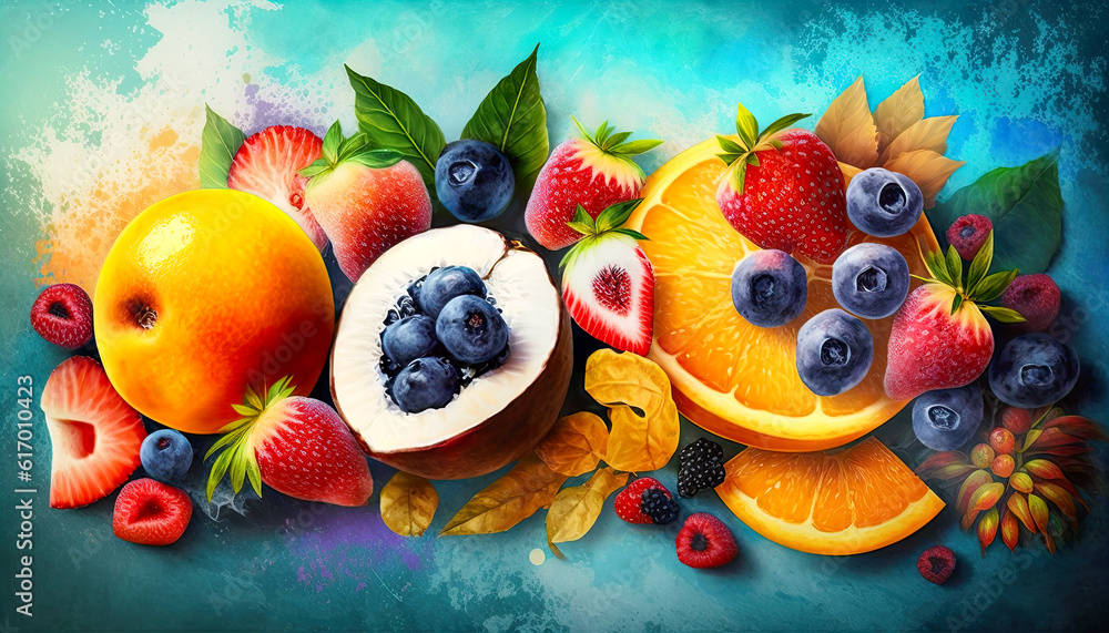 Fruit horizontal background created with Generative AI technology