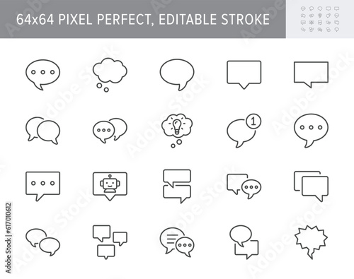 Speech bubbles line icons. Vector illustration include icon - balloon, comment, message, communication, conversation, discussion outline pictogram for dialog. 64x64 Pixel Perfect, Editable Stroke photo