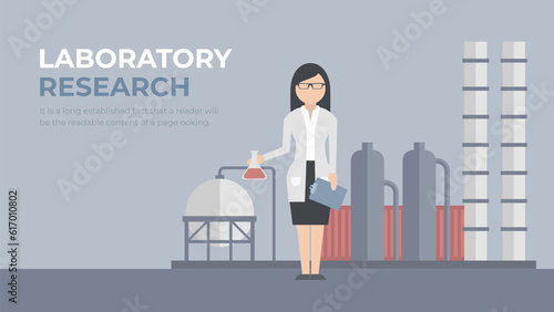 Laboratory research. Chemical tests. Quality control specialist. Modern flat concept.