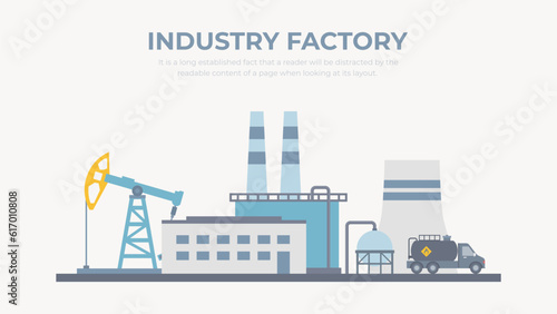 Industrial factory. Modern plant. Production with hazardous waste. Vector illustration.