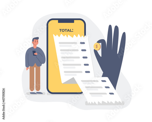 Cost calculation. Total purchase amount. Check with discounts. Phone application for economical spending of money. Making cashless payment for goods via Internet using mobile app