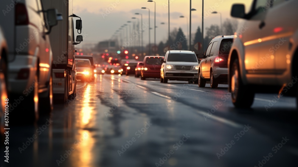 Abstract background with blurred traffic on the road. Generative AI Abstract background with blurred traffic on the road. Generative AI