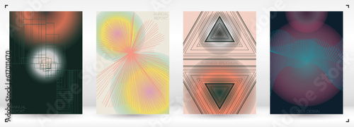 Minimal Minimal Geometric Vector Poster Design with Lines and Gradient Colorful Circles. Collection of Abstract Backgrounds for Covers, Flyers, Templates, Booklets, Cards, Brochures, Branding, etc.