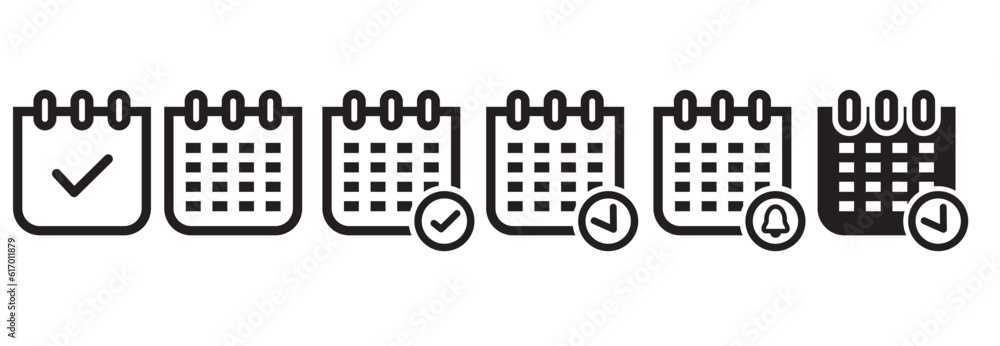 Calendar icon set.Simple black and white vector calendar icon png