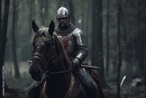 Medieval Warrior Riding a Horse Illustration Asset for Historical Themes, Generative AI