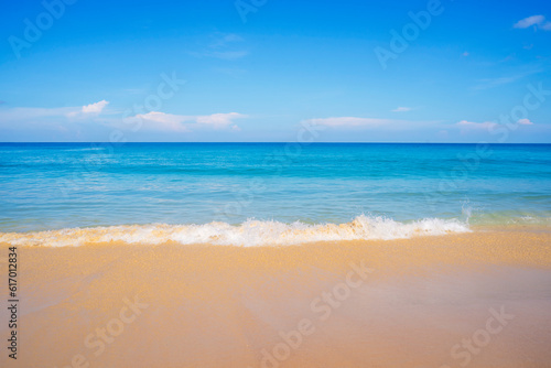 Blue sea with beach sand landscape nature in blue sky sunshine day