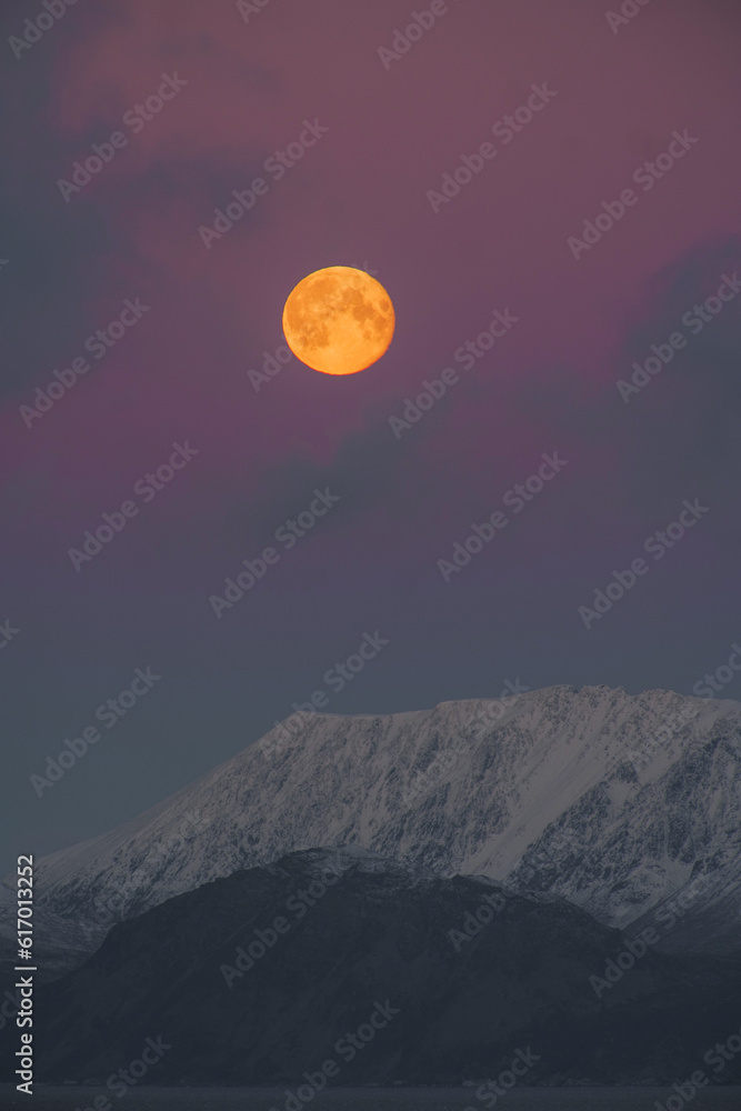 full moon over snow covered mountain landscape during dusk full moon over snow covered mountain landscape during dusk