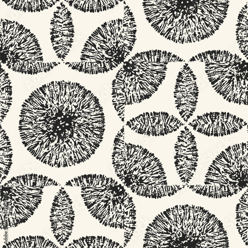 Ink Drawn Mottled Textured Floral Kaleidoscope Pattern