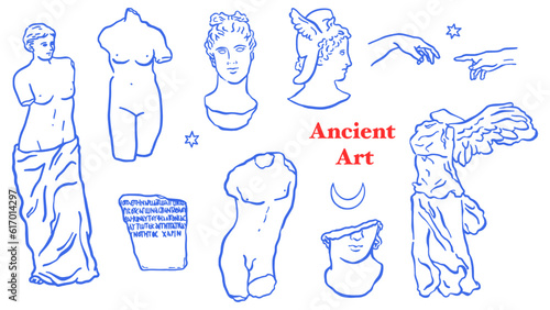 Ancient greece rome museum art motif illustration
