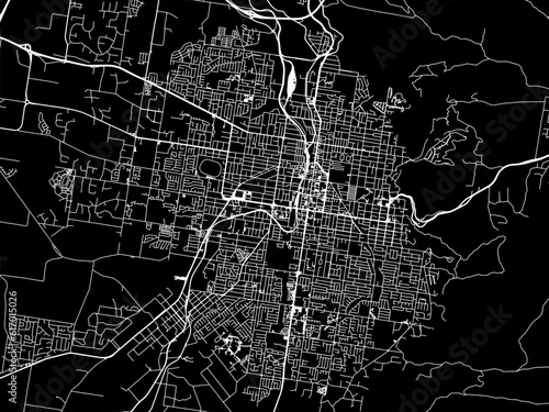 Vector road map of the city of  Toowoomba in the Australia with white roads on a black background.